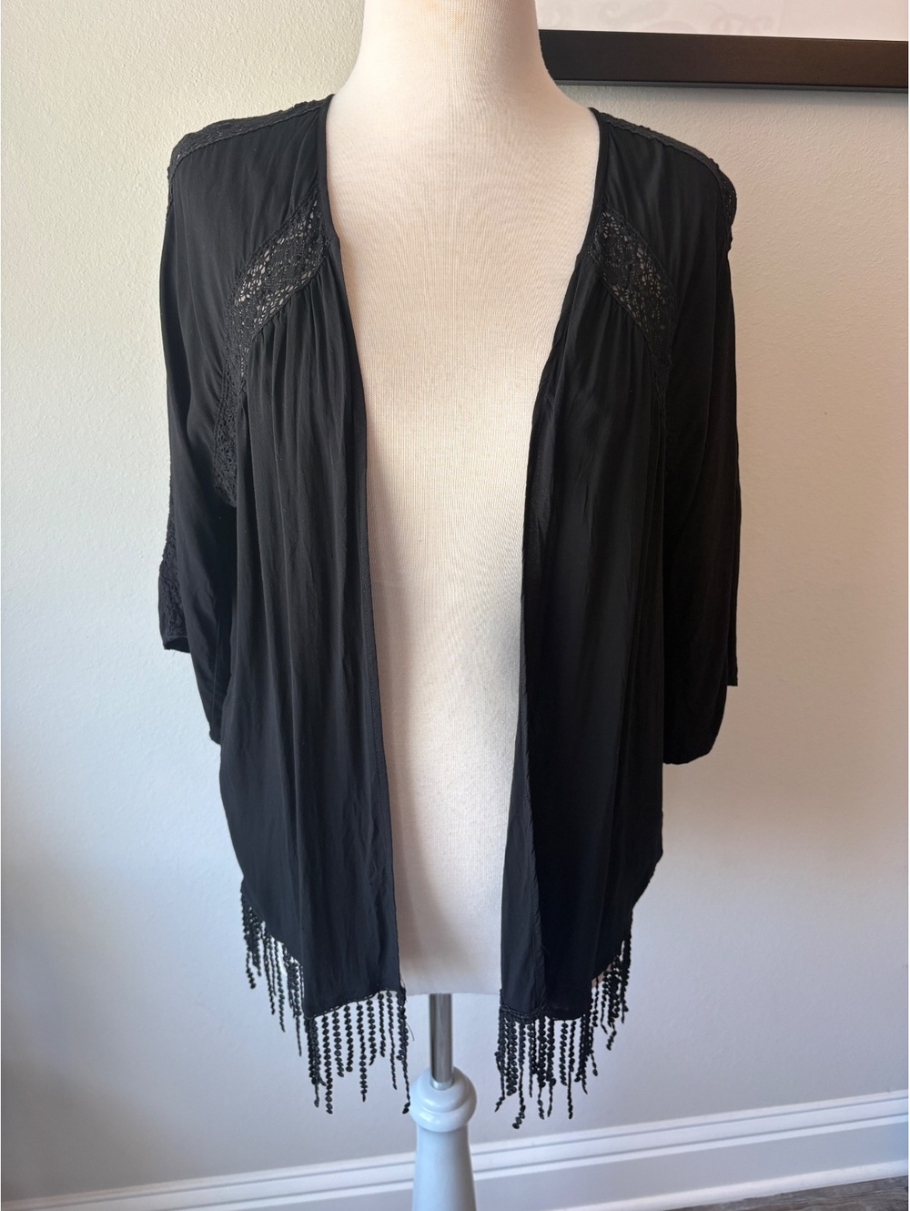 Express Black Lace & Fringe Kimono Cardigan – Size S